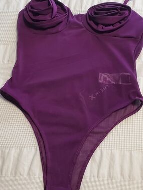 Purple One-Piece Bodysuit with Rosette Cups